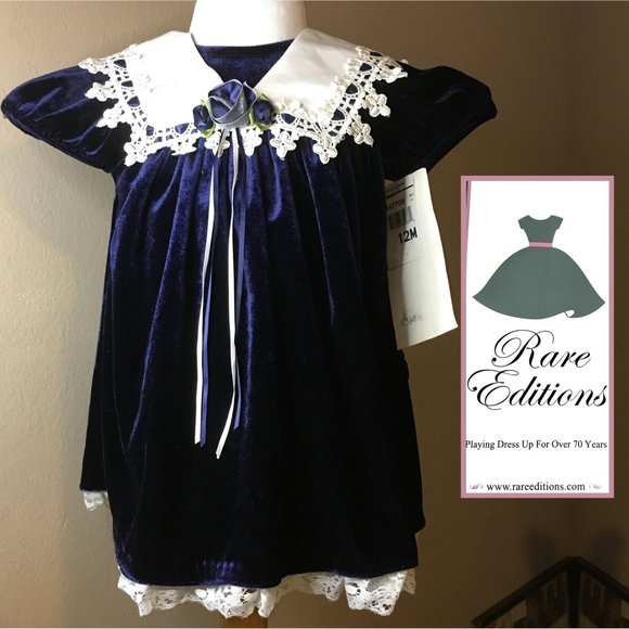 Rare Editions Other - RARE EDITIONS Blue Velvet Dress with Matching Headband NEW WITH TAGS!